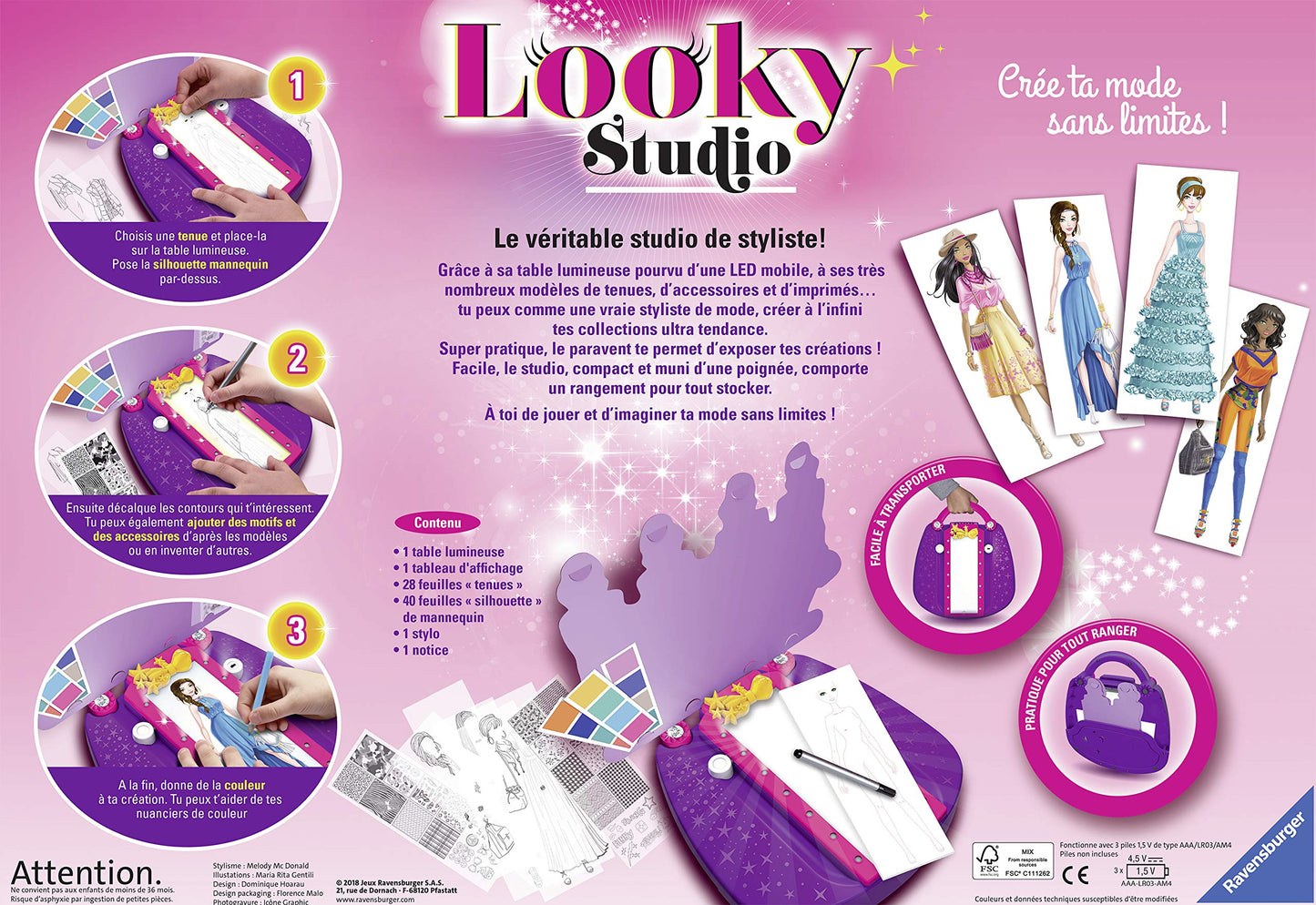Ravensburger – Looky Studio – Loisir créatif – Dessin de mode – Stylisme – Activité détente et créative – Créativité – Dès 6 ans – 18028 – Version française, Néant