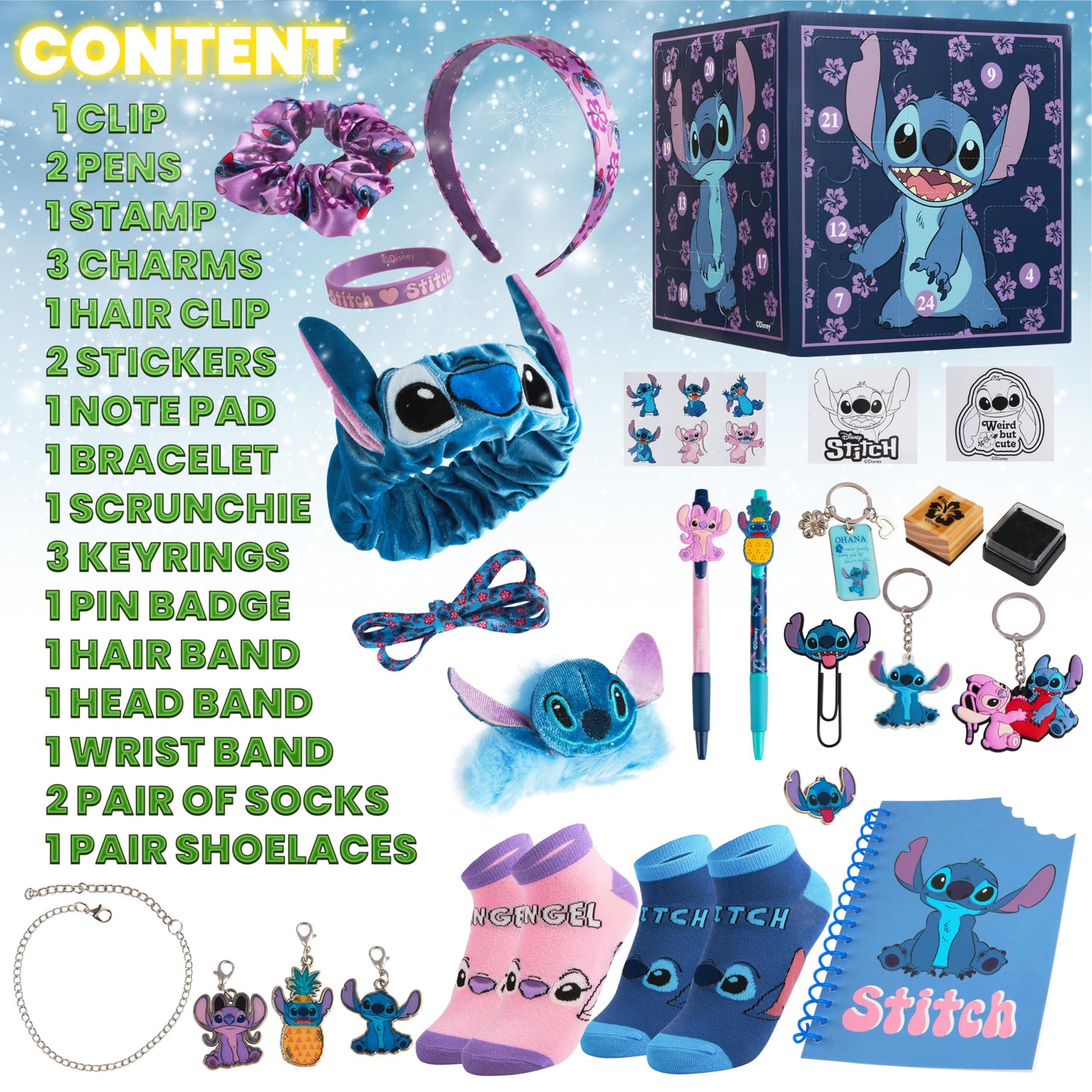 Disney Calendrier de l'Avent Stitch 2024 - Papeterie Jouet Accessoires Stickers Enfant (Violet Stitch Cube)
