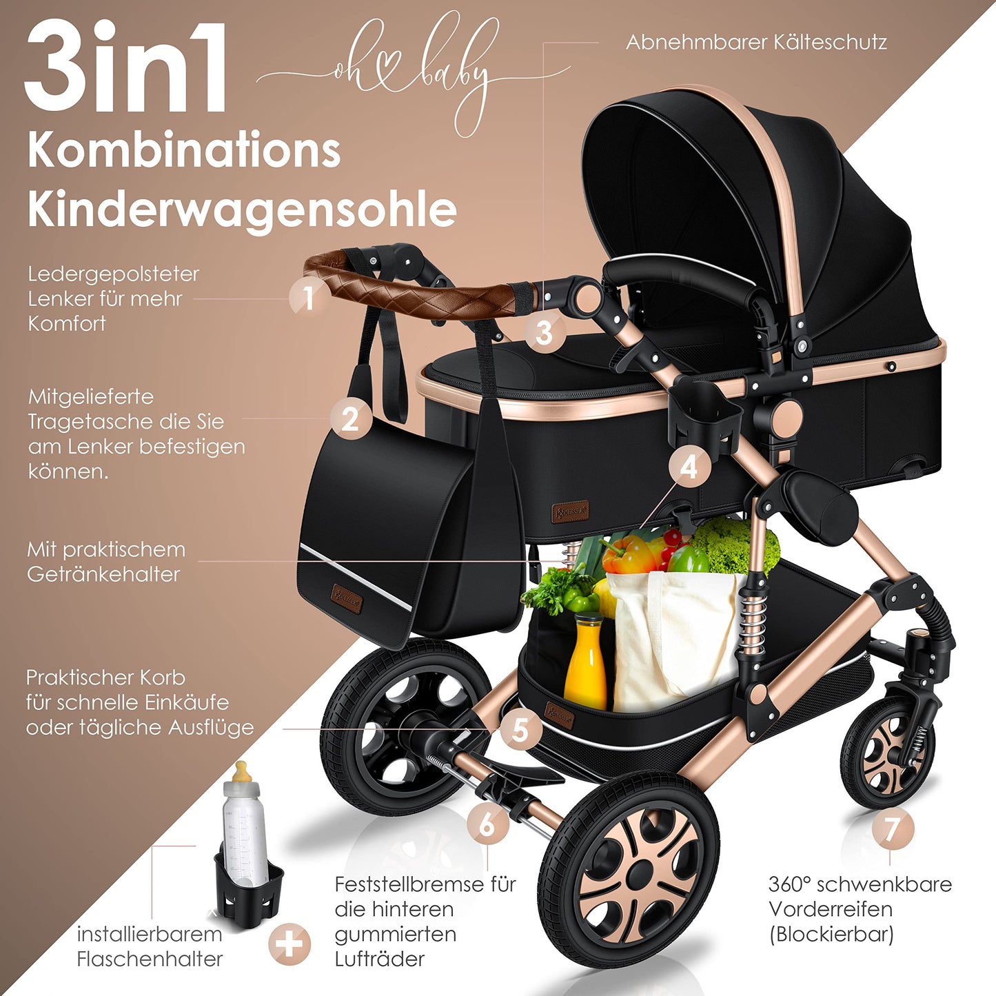 KESSER® Poussette combinée 3en1