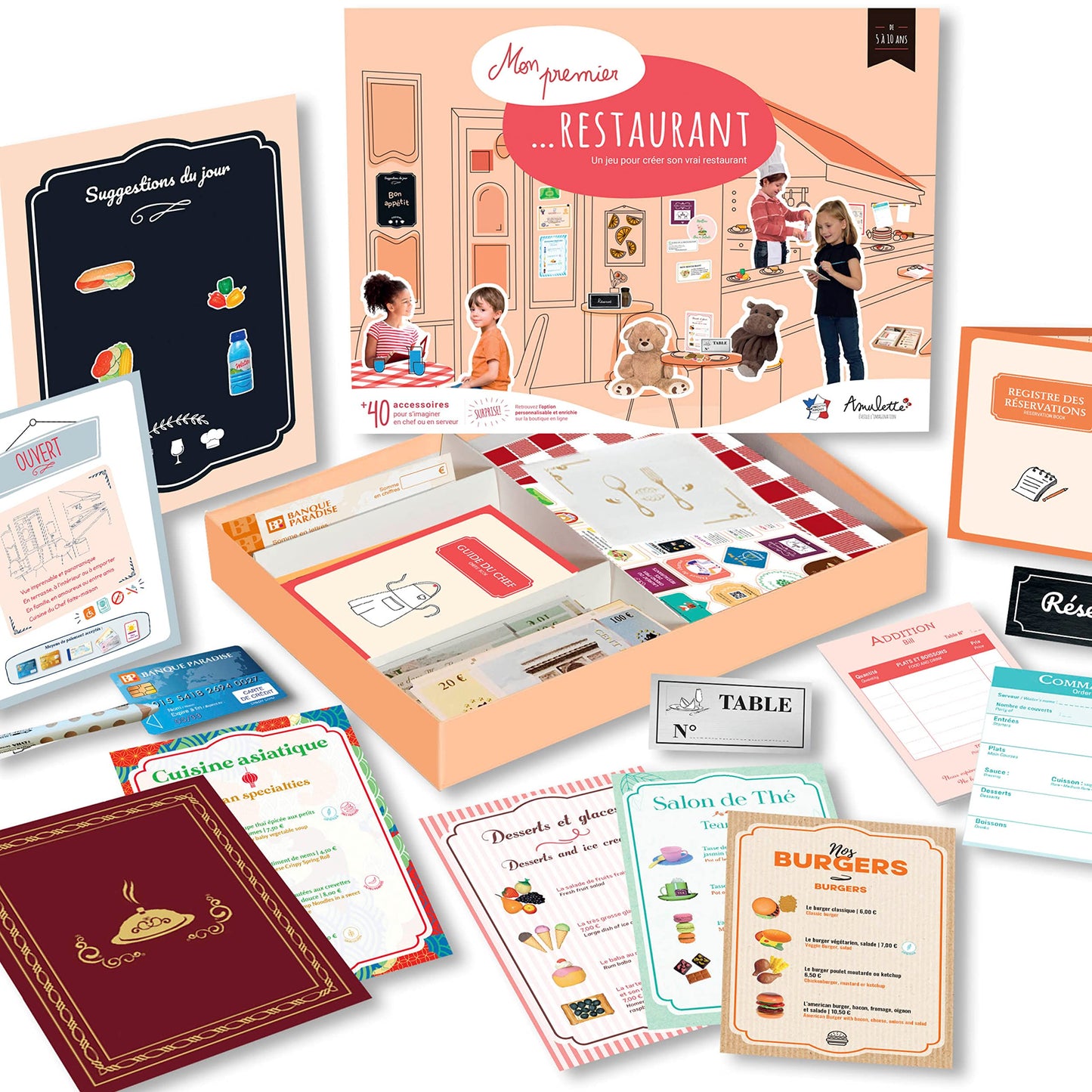 Coffret Mon Premier Restaurant - Jeu Éducatif 5 à 10 ans - Fille Garçon Métier Cuisine
