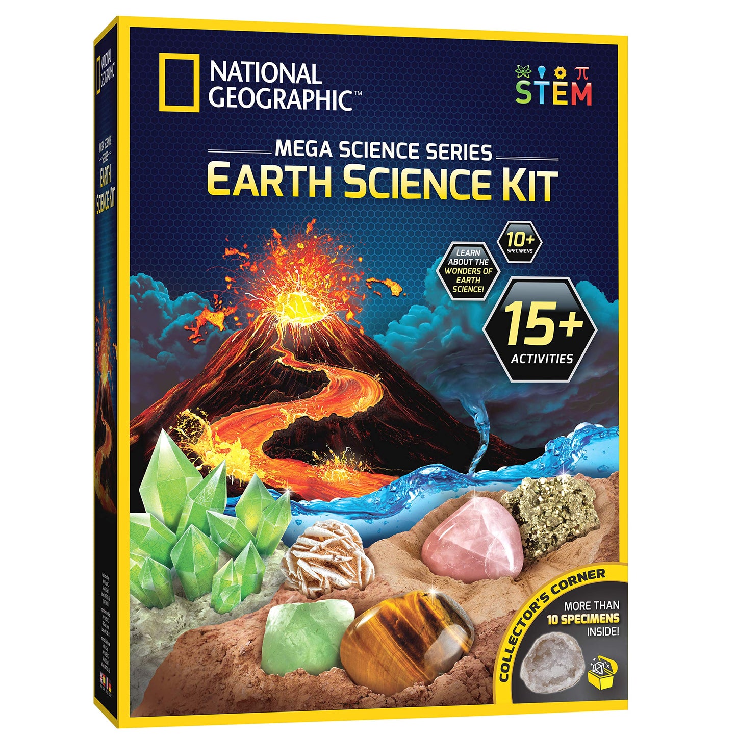 National Geographic Kit Scientifique – Plus de 15 Activités Scientifiques STEM – Culture de Cristal, Lave Volcanique, Kit de Fouille x2, 10 Spécimens Authentiques, EXCLUSIVITÉ Amazon