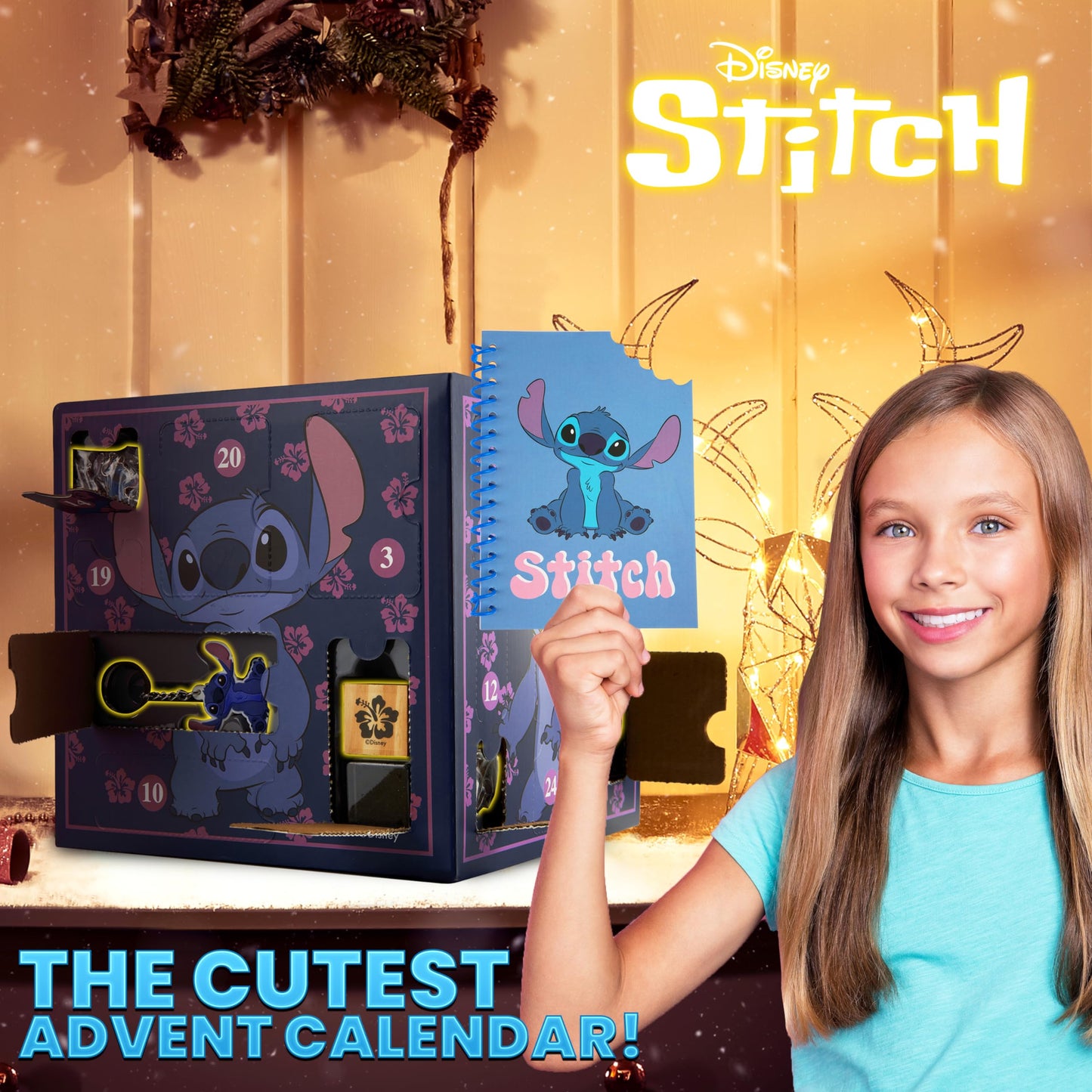 Disney Calendrier de l'Avent Stitch 2024 - Papeterie Jouet Accessoires Stickers Enfant (Violet Stitch Cube)