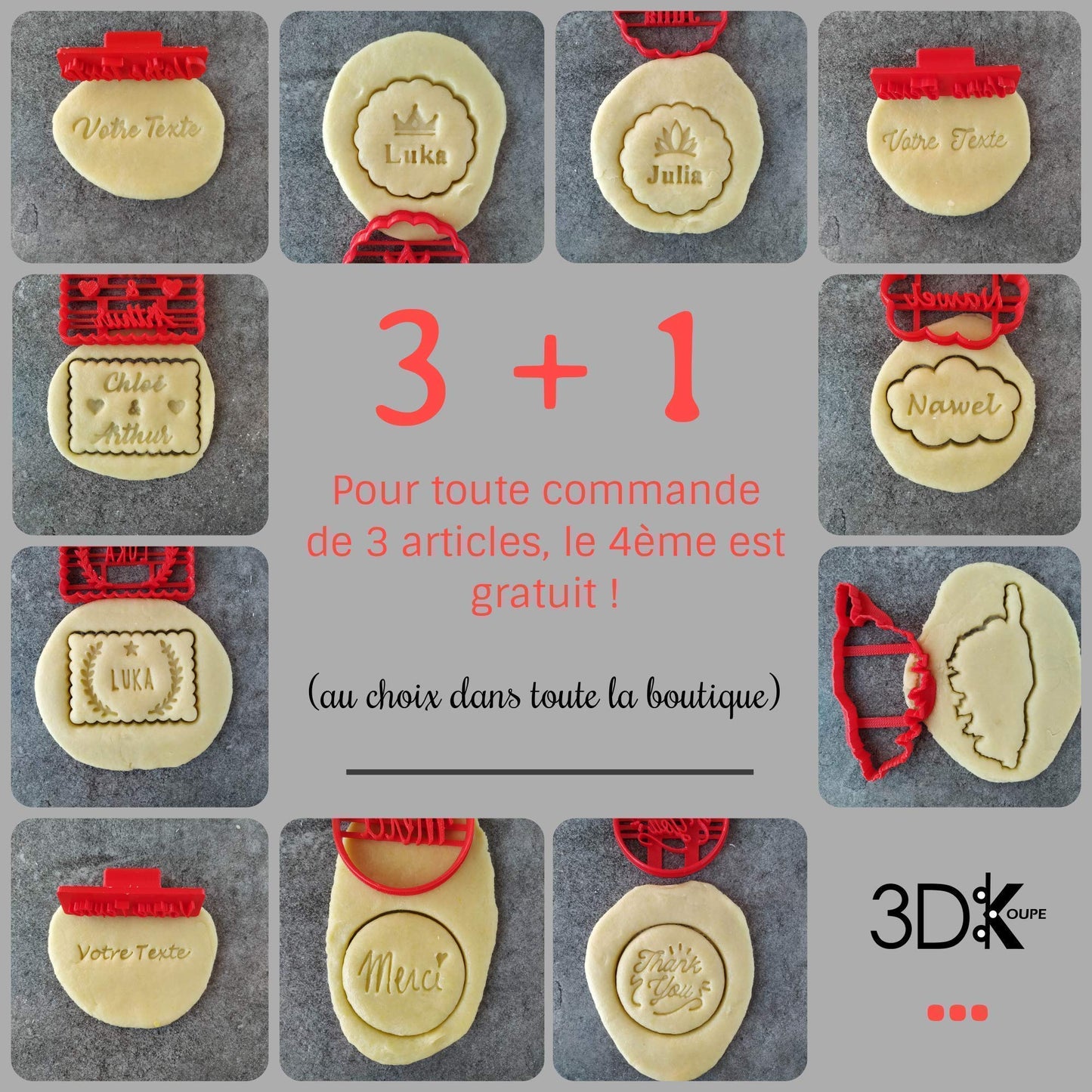 Emporte-pièce petit beurre - Personnalisable avec texte (jusqu'à 3 lignes) - Couleur au choix - Conçu et fabriqué en France