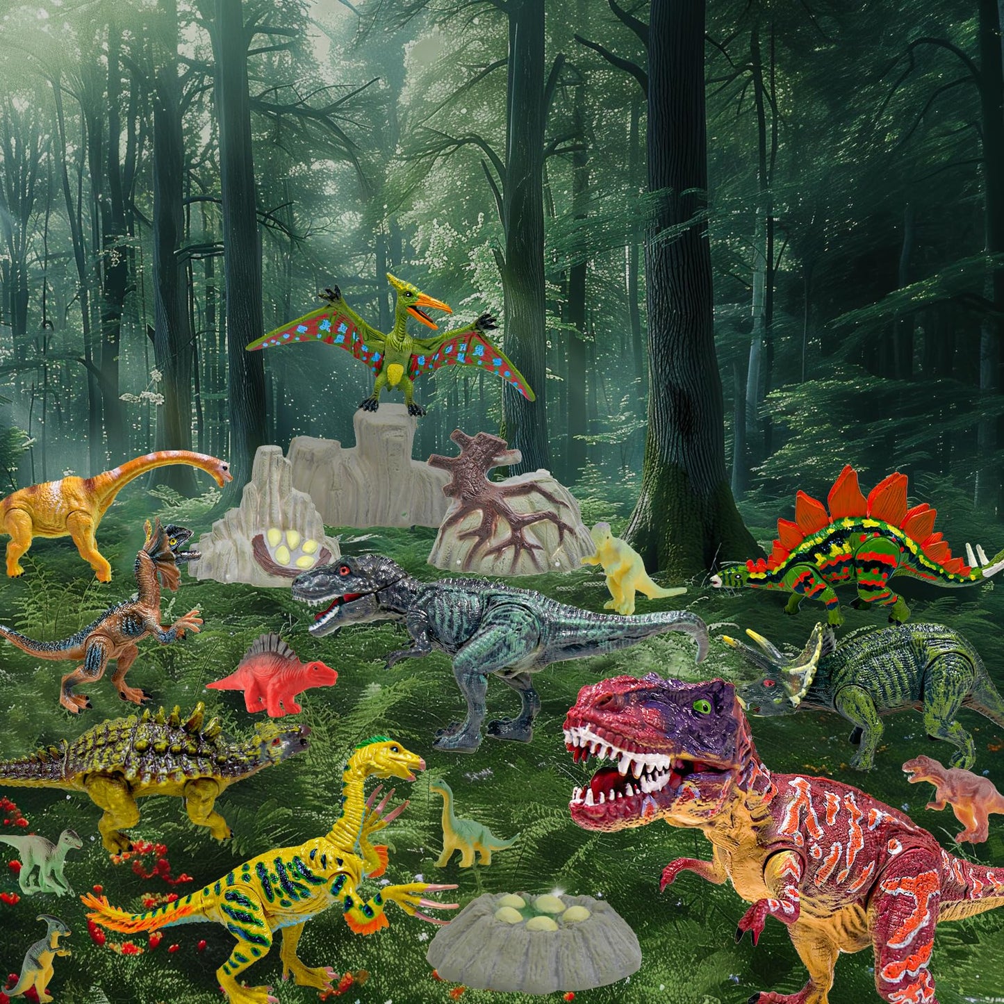 GizmoVine Dinosaure Jouet,Figurine Dinosaure, Ensemble de 20 Figurine Dinosaure Enfant,lot Dinosaure sont colorés à la Main,dinausaire Jouet Incluant 25cm T. Rex, Triceratops, Velociraptor……