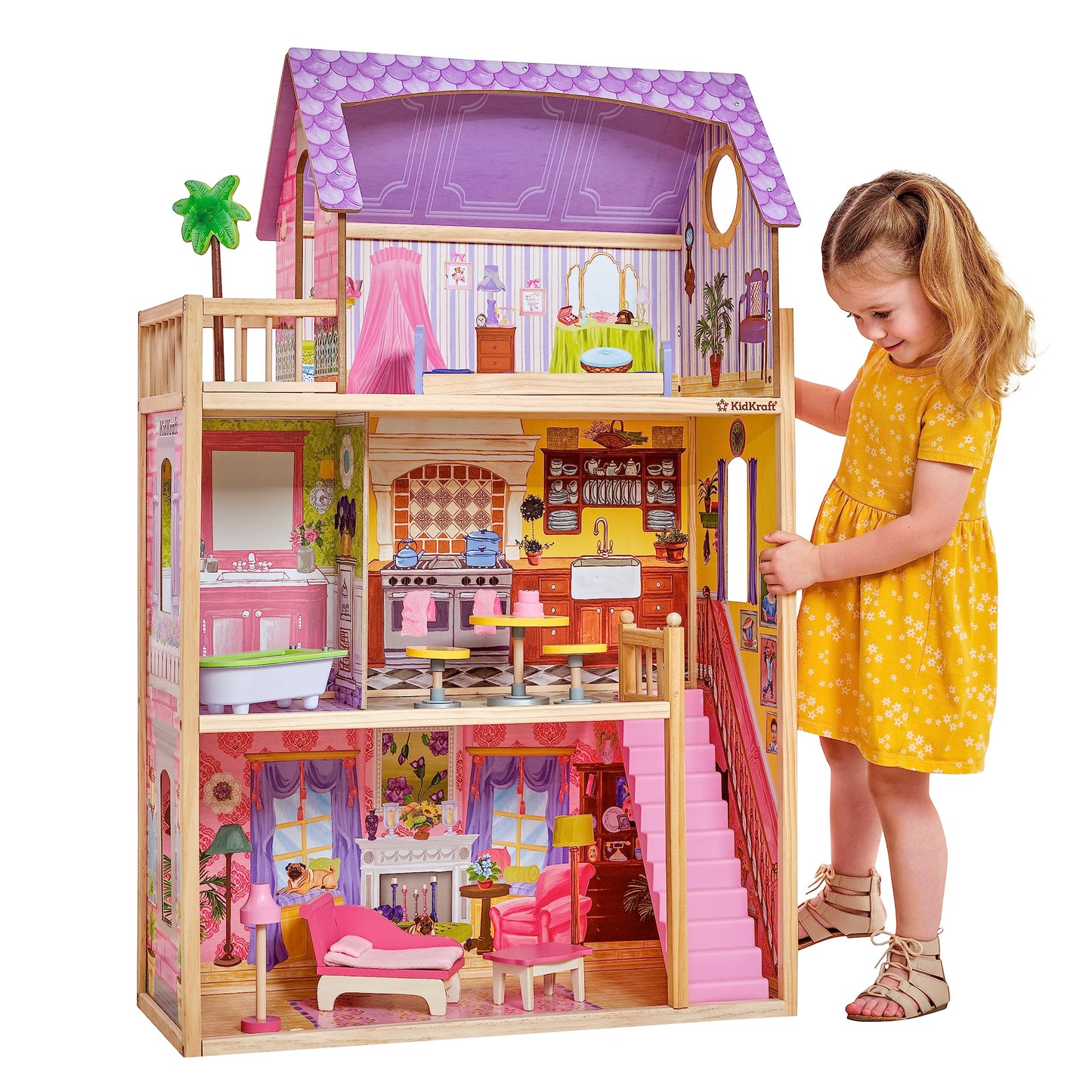 KidKraft Maison de Poupée en Bois Kayla incluant Accessoires et Mobilier, 3 Étages de Jeu pour Poupées 30 cm, Jouet Enfant dès 3 Ans, 65092, Exclusivité sur Amazon