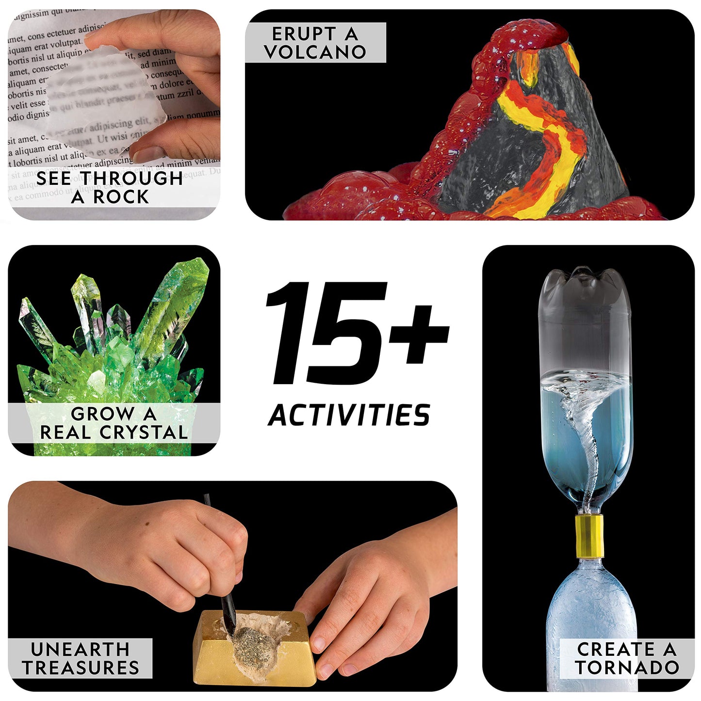National Geographic Kit Scientifique – Plus de 15 Activités Scientifiques STEM – Culture de Cristal, Lave Volcanique, Kit de Fouille x2, 10 Spécimens Authentiques, EXCLUSIVITÉ Amazon