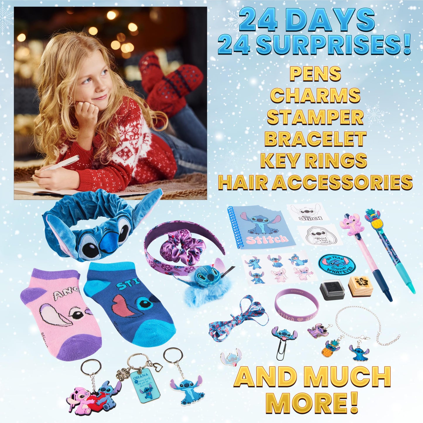 Disney Calendrier de l'Avent Stitch 2024 - Papeterie Jouet Accessoires Stickers Enfant (Violet Stitch Cube)