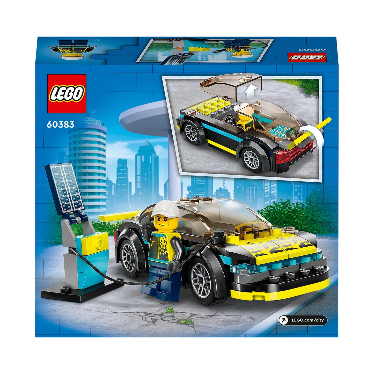 LEGO 60383 City La Voiture de Sport Électrique, Jouet pour Garçons et Filles de 5 Ans, Set de Voiture de Course, avec Minifigurine de Pilote, Idée Cadeau