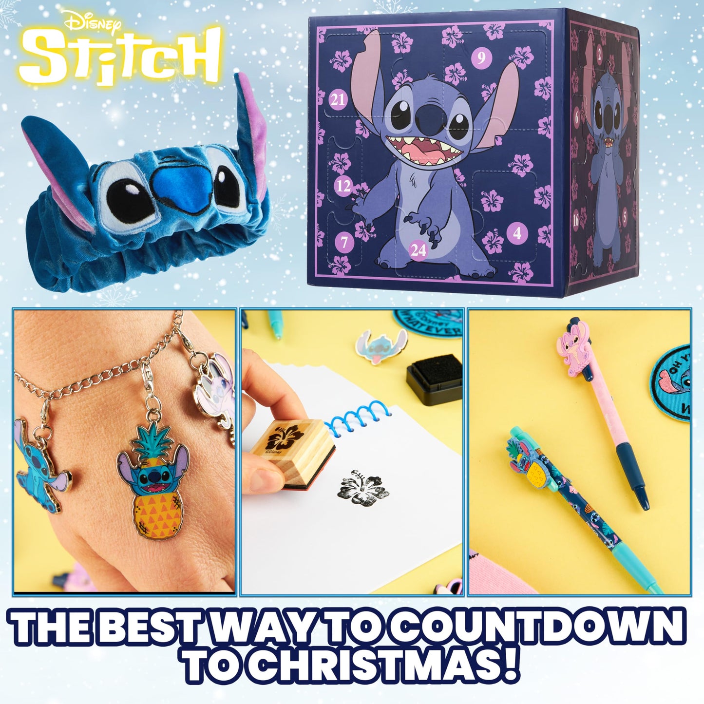 Disney Calendrier de l'Avent Stitch 2024 - Papeterie Jouet Accessoires Stickers Enfant (Violet Stitch Cube)