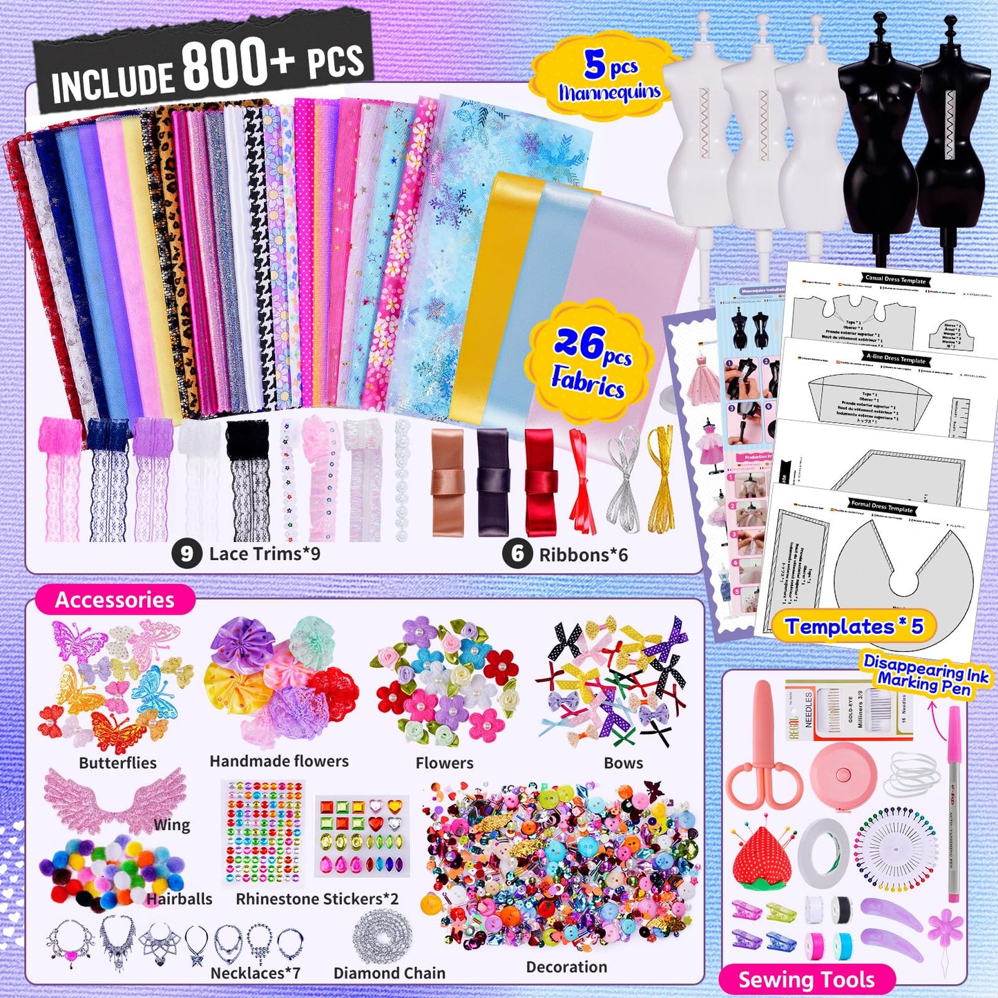 Kit de Loisirs Créatifs Pour Filles avec 5 Mannequins
