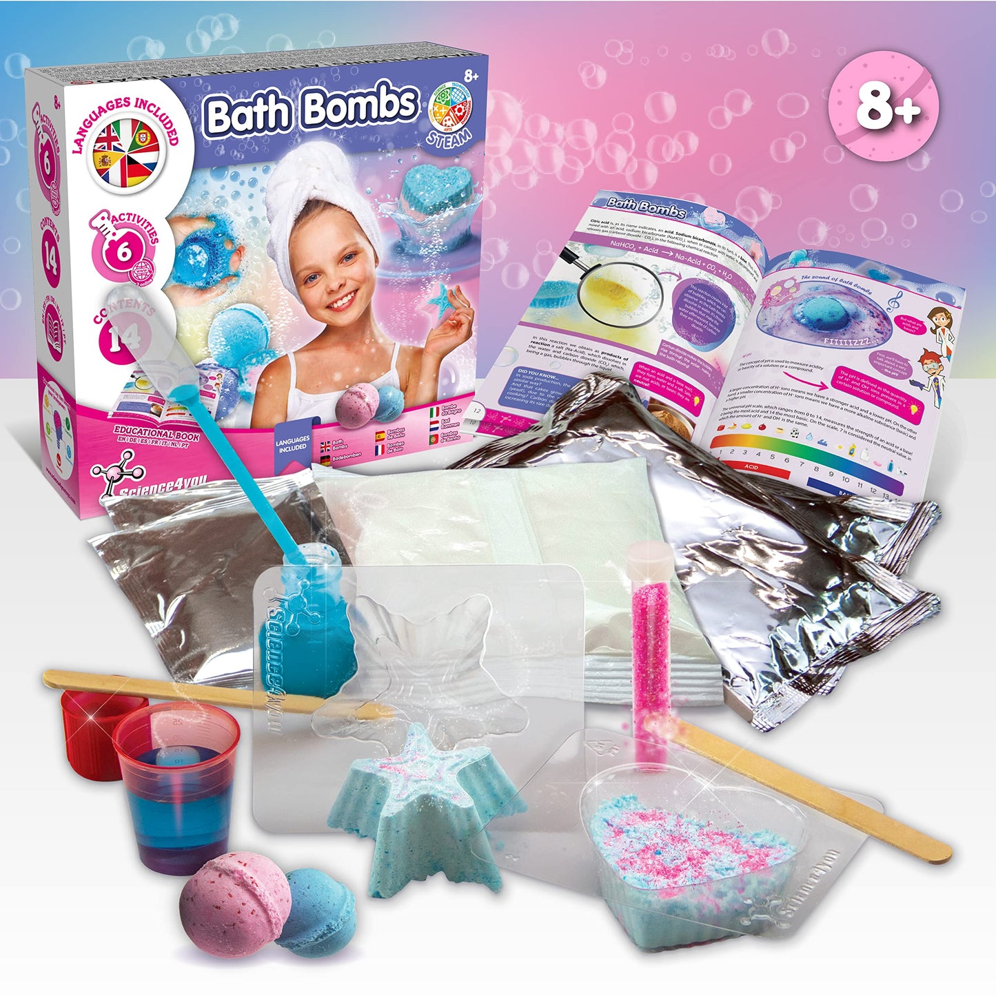 Science4you Fabrique Bombe de Bain pour Enfants de +8 ans: Création Boule de Bain, 6 Expériences Scientifiques Enfants, Kits Éducatifs de Sciences, Coffret de Boule de Bain Cadeau Enfants +8 Ans