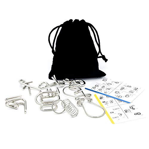 Casse-tête métallique Wire Set de 16, IQ Test Casse-tête Métal IQ Jigsaw Puzzle Jouet pour Adultes (Blue-Yellow)