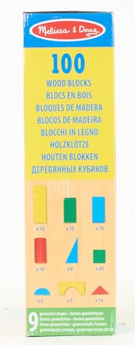 Melissa & Doug Blocs de Construction en Bois, Jouet Éducatif pour les Enfants, 100 Blocs Colorés de Formes et Tailles Différentes, Jeux d'éveil, Cadeau pour garçons et filles de 3 4 5 6 7 ans
