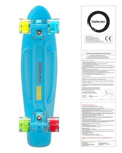 Deleven Skateboard 56cm avec Roues LED, Outil de Skate et Roulements ABEC 7 - pour Enfants Débutants Filles Garçons Adolescents Adultes