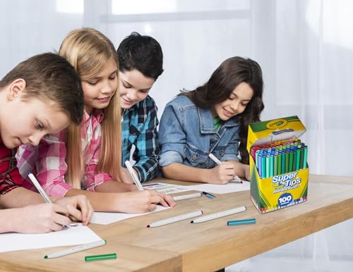 Crayola - Kit de 100 Feutres Lavables, Pointe Conique pour Traits Fins et Épais, Assortiment de Couleurs - Âge Conseillé: à Partir de 3 Ans