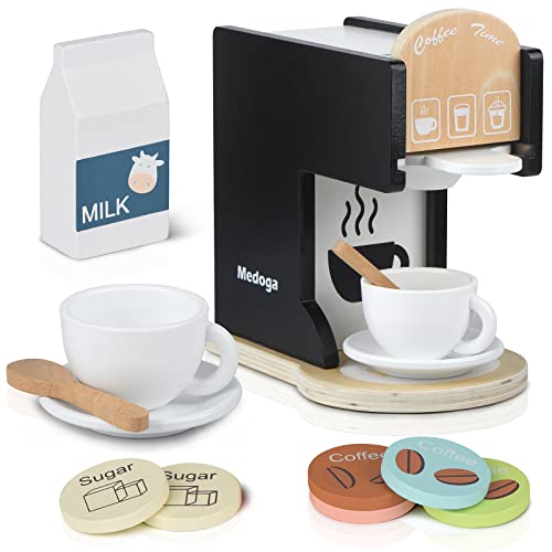Accessoires de cuisine en bois pour enfants - Machine à expresso - Jouets de cuisine pour filles et garçons (noir)
