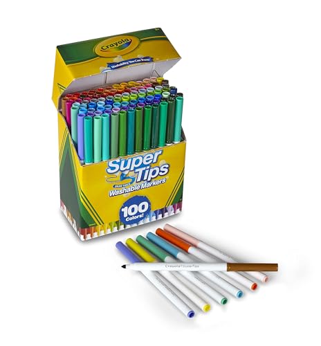 Crayola - Kit de 100 Feutres Lavables, Pointe Conique pour Traits Fins et Épais, Assortiment de Couleurs - Âge Conseillé: à Partir de 3 Ans