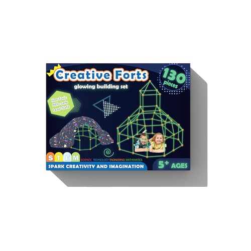 Kit de Construction de Fort pour Enfants - Brillent dans Le Noir 130 PCS Jouet Fort créatif pour garçon et Fille de 5+ Ans - Jouets de Construction STEM Châteaux de DIY Tente de Jeu Tour de fusée