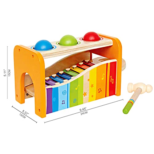 Hape Banc à Marteler avec Xylophone - Jouet Musical en Bois pour Enfant - Instrument d'Éveil et de Motricité pour Bébé dès 12 Mois - Jouet Éducatif - Jeu de Musique Fille et Garçon - Cadeau Naissance