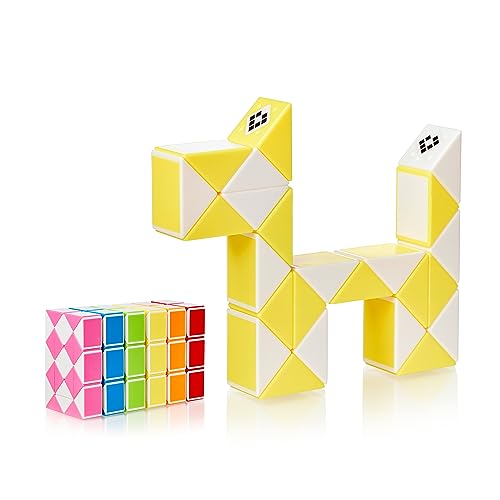 CUBIDI® Magic Snake Cube | Jouet de Poche pour Les Enfants de 4 à 8 Ans | Cadeau Anniversaire Enfants invites | Cadeau pour élèves - 24 Blocs | 2,3 mm x 1,8 mm | Jaune