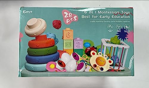 Weilim Jouets Bébés pour 6 à 12 Mois, Montessori Jeux Bébé Eveil, Jouets sensoriels, 6 en 1 avec Bebe Cube d'activité, œufs à associer, Jouet à Ventouse à Rotation (6 in 1)