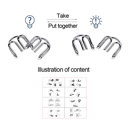 Casse-tête métallique Wire Set de 16, IQ Test Casse-tête Métal IQ Jigsaw Puzzle Jouet pour Adultes (Blue-Yellow)