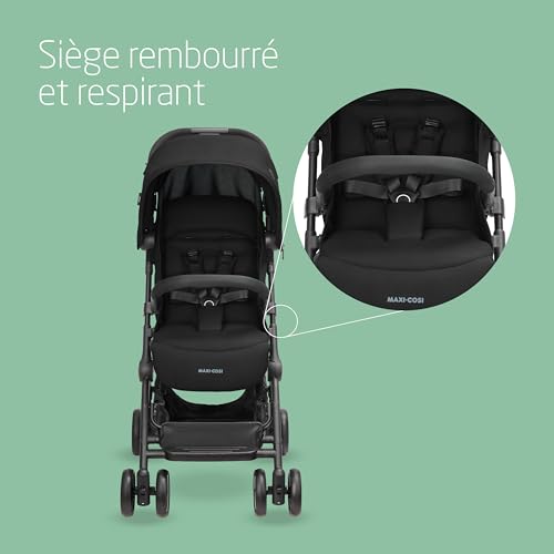 Maxi-Cosi Lara², Poussette Canne, 0-4 ans, 0-22 kg, Poussette Bebe Légère et Compacte, 3 Positions d'Inclinaison, Position Allongée, Pliage Automatique, Bandoulière, Essential Black