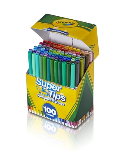 Crayola - Kit de 100 Feutres Lavables, Pointe Conique pour Traits Fins et Épais, Assortiment de Couleurs - Âge Conseillé: à Partir de 3 Ans