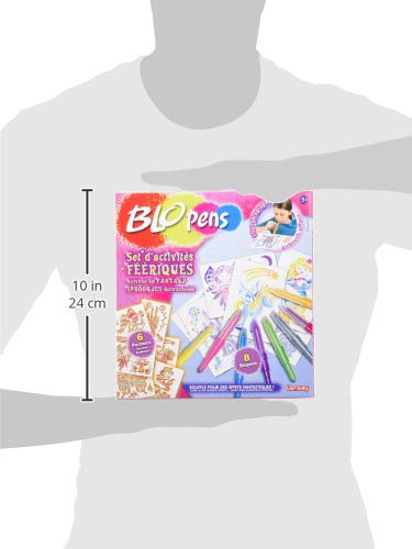 BLOPENS - Set Activités Féeriques - Feutres de Coloriage À Souffler Avec Pochoirs Réutilisables - Idée Cadeau Enfants dès 5 Ans - Kit Création Dessins Fées, Licornes & Sirènes Pailletées - Lansay