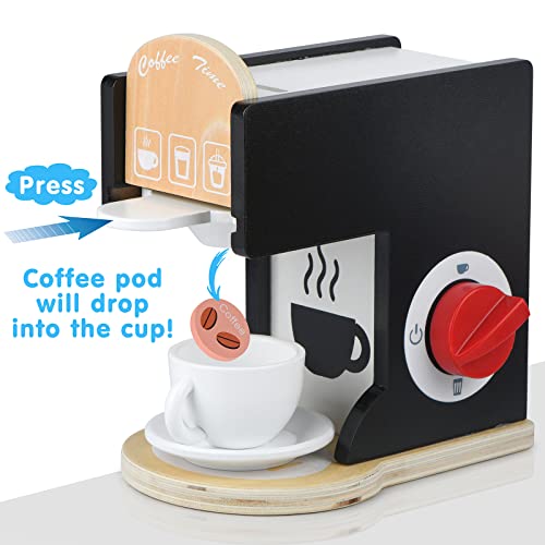 Accessoires de cuisine en bois pour enfants - Machine à expresso - Jouets de cuisine pour filles et garçons (noir)