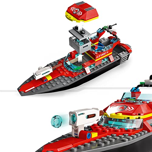 LEGO 60373 City Le Bateau de Sauvetage des Pompiers, Set Flottant, avec Jetpack et 3 Minifigurines, Jouet pour Garçons et Filles Dès 5 Ans, Idée Cadeau