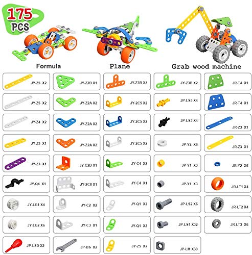 Blocs de Construction 175 pièces 11-en-1 ,Jeux pour garçons et Filles-l'Apprentissage la Construction Jouets Créatif, interactif et éducatif pour Enfants de 3-12 Ans,