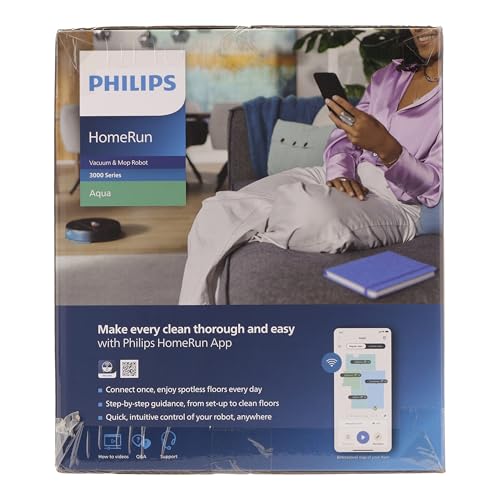 Philips Robot Aspiration/Lavage Homerun Série 3000, Haute Puissance d'aspiration (4000 Pa), Navigation Laser, Autonomie 200 Min, Station de vidage Auto, Aspirateur-Robot, App, Noir (XU3100/01)