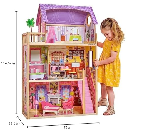 KidKraft Maison de Poupée en Bois Kayla incluant Accessoires et Mobilier, 3 Étages de Jeu pour Poupées 30 cm, Jouet Enfant dès 3 Ans, 65092, Exclusivité sur Amazon