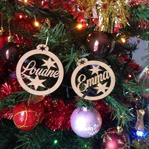 Boule de noël personnalisée prénom au choix en bois cadeau unique, décoration sapin