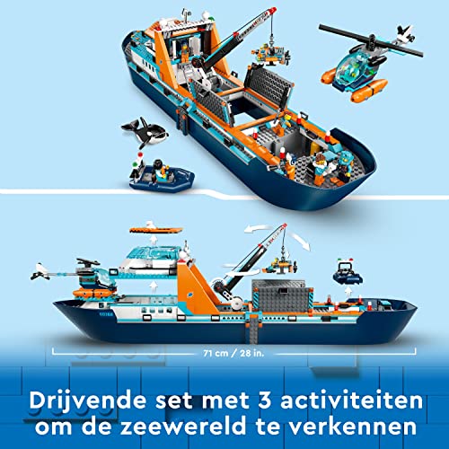 LEGO City Le Navire d’Exploration Arctique - Grand Jouet de Construction Enfant avec Bateau Flottant - Hélicoptère, sous-Marin, Épave de Viking, 7 Minifigurines - Cadeau pour Garçons et Filles 60368
