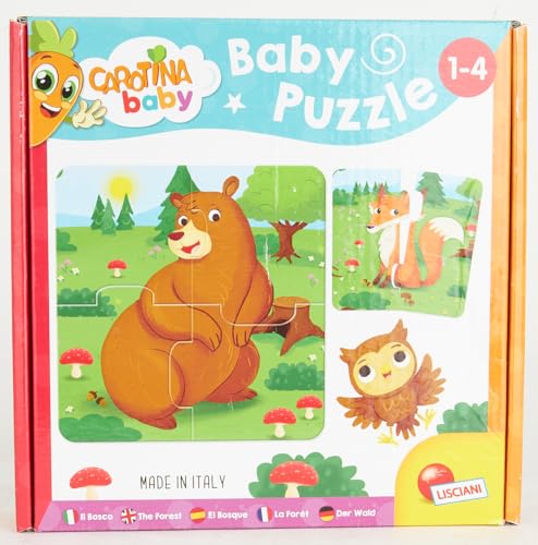Liscianigiochi - Puzzle Bébé - La Forêt - Jeu de Réflexion - Jeu Educatif - 6 Puzzles de 4 Pièces - Les Animaux - 14 x 14 Cm - Pour Enfants de 1 à 4 ans - Carotina Baby