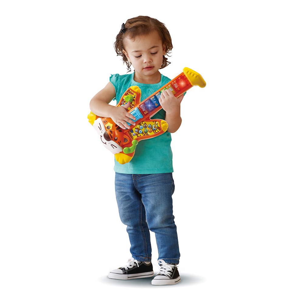 VTech - Ma Guitare Électrique Jungle Rock, Instrument de Musique Enfant, Guitare Interactive Tigre, Jeu d'Éveil Musical, Jouet Lumineux, Cadeau Enfant 2 Ans - Contenu en Français