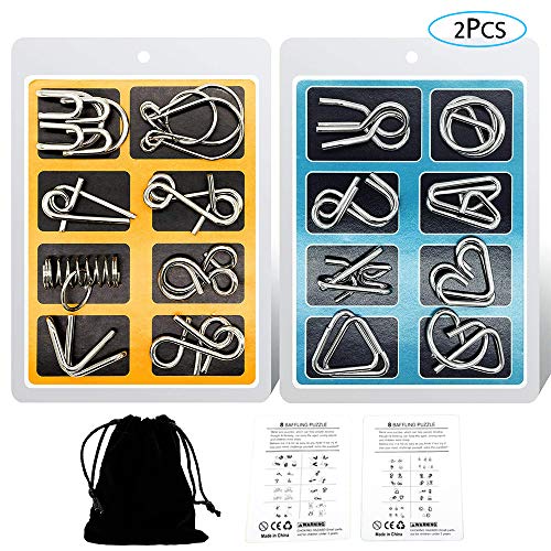 Casse-tête métallique Wire Set de 16, IQ Test Casse-tête Métal IQ Jigsaw Puzzle Jouet pour Adultes (Blue-Yellow)