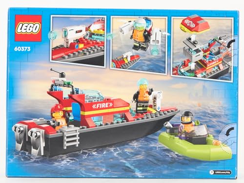 LEGO 60373 City Le Bateau de Sauvetage des Pompiers, Set Flottant, avec Jetpack et 3 Minifigurines, Jouet pour Garçons et Filles Dès 5 Ans, Idée Cadeau