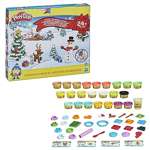 Play-Doh Calendrier de l'Avent, tapis d'activité, + de 24 surprises, 24 pots de pâte Play-Doh, pour enfants dès 3 ans