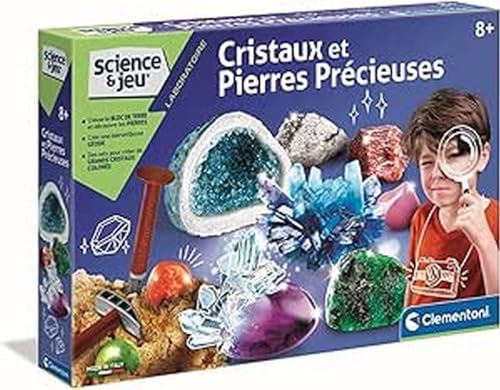 Clementoni - Science & Jeu - Cristaux et Pierres Précieuses - Jeu Scientifique - Laboratoire - Expériences - Substances Chimiques - Pour Enfants à Partir de 8 Ans, [L'emballage peut varier]
