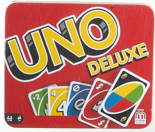 Mattel Games UNO Deluxe, Jeux De Cartes Familial pour Enfants Et Adultes, Jeu De Société pour Soirée Jeux en Famille Ou en Voyage, 2 À 10 Joueurs, Jouet pour Enfant de 7 Ans et Plus, K0888