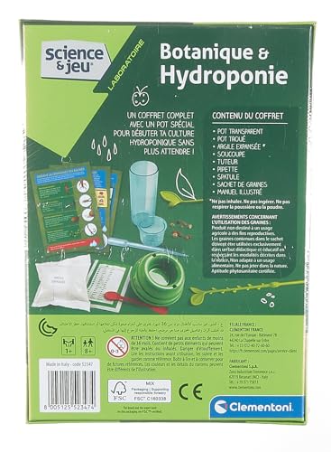 Clementoni - Science & Jeu : Laboratoire Botanique et Hydroponie - Inclus Argile Expensée + Pots Spéciaux - Culture Hydroponique - Méthodes de Culture des Plantes - 15 x 5.5 x 21cm - 7+ - 52347