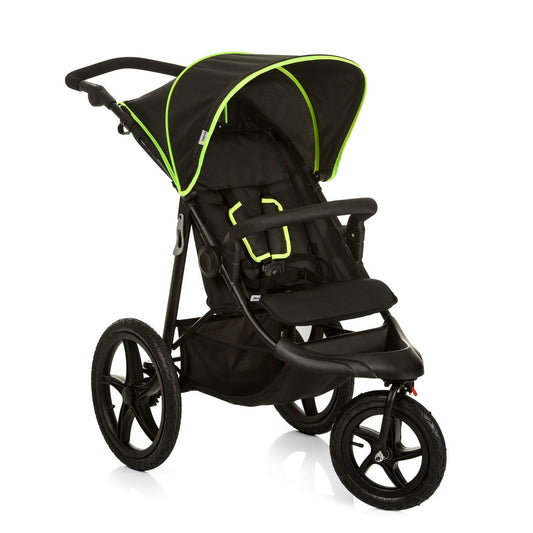 hauck Poussette 3 Roues Runner, Grandes Roues Pneumatiques, Jusqu'à 22 kg, Pliable, Position Allongée, Guidon Réglable, Panier XL Jusqu'à 3 kg, Noir Néon Jaune