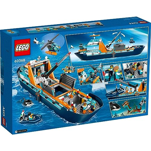 LEGO City Le Navire d’Exploration Arctique - Grand Jouet de Construction Enfant avec Bateau Flottant - Hélicoptère, sous-Marin, Épave de Viking, 7 Minifigurines - Cadeau pour Garçons et Filles 60368