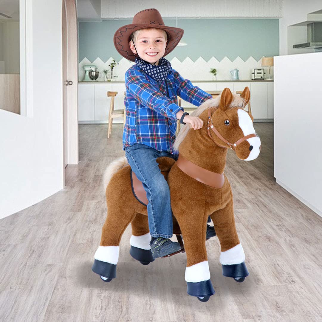 Cheval Jouet en Peluche Animal Marchant Cheval Brun pour Les Enfants de 4 à 9 Ans