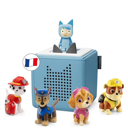 tonies Coffret Toniebox Mission Avec La Pat'Patrouille Bleu, 4 Figurines Histoires + 1 Figurine Créatif, boîte à Histoire et Musique pour Enfant 3-7 Ans, conteur d'histoire Robuste & Facile à Utiliser