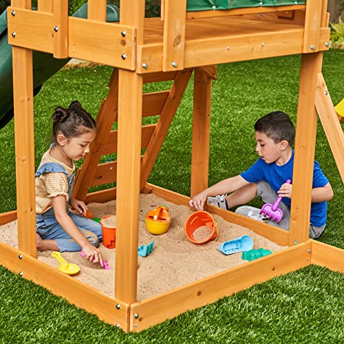KidKraft Appleton Aire de Jeux en Bois avec Toboggan d'Extérieur, Balançoire, Mur d'escalade et Bac à Sable pour Enfants, F24148E, Exclusivité sur Amazon