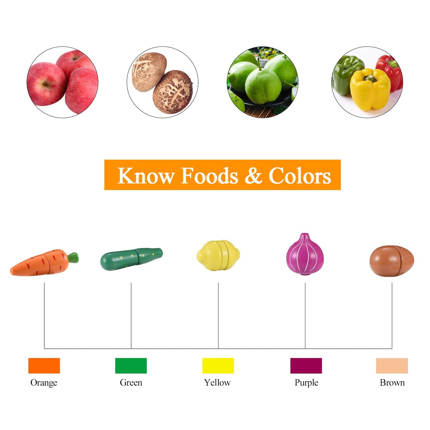 CARLORBO Jouet en Bois Montessori Cuisine en Bois Nourriture pour Enfants - Aliments Bois Fruit et Légumes Jouets, Jouets Enfants Cadeau